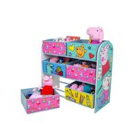 Peppa Pig Kids Wooden Toy Storage Organiser Cabinet Unit With 6 Fabric Boxes