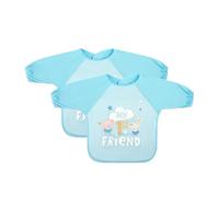 Peppa Pig Long Sleeve Bib, Multipack Waterproof Lining, Elasticated Cuffs, Hook & Loop Neck Fastener For Babies, Toddler 6M+ Machine Washable Fabric Coverall Bib (2, Blue, One Size)