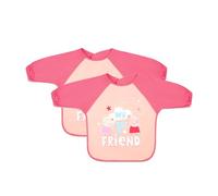 Peppa Pig Long Sleeve Bib, Multipack Waterproof Lining, Elasticated Cuffs, Hook & Loop Neck Fastener For Babies, Toddler 6M+ Machine Washable Fabric Coverall Bib (2, Pink, One Size)