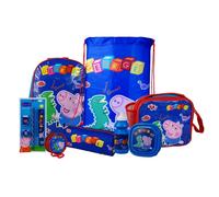 Peppa Pig George 8PC Back to School Bundle - inc Backpack, Drawstring Sports Bag, Insulated Lunch Bag, Sandwich Box, Water Bottle, Coin Pouch, Pe