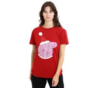 Peppa Pig Mummy Pig Santa Hat Ladies T Shirt, Red, Large