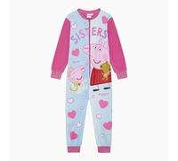 Peppa Pig Official Girls Fleece Zip Onesie Sleepsuit, All in One Cosy Loungewear Pyjamas featuring Peppa, George and their New Baby Sister Eevie, Pink/Blue, Age 7-8 Years