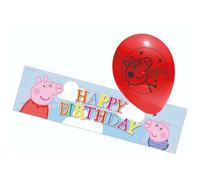 Peppa Pig Pa Pig Happy Birthday Banner With Balloons Set (Pack Of 6) Multicoloured (One Size)