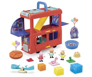 Peppa Pig Peppa’s 2-in-1 Party Bus Playset with Toy Figures and Accessories, Interactive Toddler Toys for Girls and Boys, Red