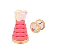 Peppa Pig Wooden Roller Rattle and Topple Tower Gift Set Toddler Learning Toys for Stacking Shaking Sensory Play Fine Motor Skills for Ages 12 Months Plus