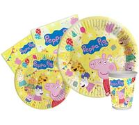 Peppa Pig Peppa's Birthday Party Table Kit for 8 People (44 Pieces: 8 Plates Ø23 cm, 8 Plates Ø18 cm, 8 Cups 250 ml, 20 Napkins 33 x 33 cm) in Eco-Friendly Compostable Paper