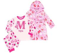 Peppa Pig Personalised Girls Pyjamas and Dressing Gown Bundle | Character Fleece Bath Robe and PJs Set (Peppa Initial & Robe Bundle, 3-4 Years)