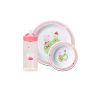 Peppa Pig Plate & Bowl Water Bottle Set 6m+ Pink Colourway BPA Free 3 Piece Dining Set, Reuseable 420ml Square Straw Sipper, 8.5 Inch Plate, 7 Inch Bowl