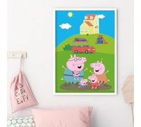 Peppa Pig Print - Peppa and Family Jumping in Muddy Puddles in Garden Poster Wall Art (42cm x 59.4cm - A2)