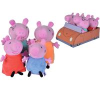 Peppa Pig Set 4 Plush 20cm Family with Car Peppa George Mom Dad Pig Simba
