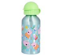 Peppa Pig Single Wall Aluminium Water Bottle with Polypropylene Lid, 400ml, Green Cap, for Children 48+ Months