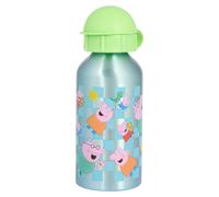 Peppa Pig Single Wall Aluminium Water Bottle with Polypropylene Lid, 400ml, Green Cap, for Children 48+ Months