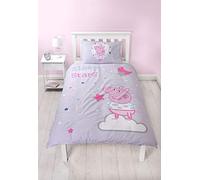 Peppa Pig Sleepy Design Single Reversible Two Sided Official Purple Peppa Sleepover Bedding Duvet Cover with Matching Pillow Case