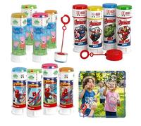 Peppa Pig, Spiderman & Avengers Character Bubbles Tubs (12 Pack) Magic Party Bag Fillers Bubble Tubs, Maze Puzzle Lid, Eco-Friendly, Outdoor Fun for Boys & Girls