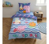 Peppa Pig Splish Splash Single Duvet Cover 140x200 + Pillowcase 65x65 Gift | Reversible bedding | Polycotton quick dry Oeko-Tex | Official Nickelodeon | Kids | Gift | Machine washable | Gift idea