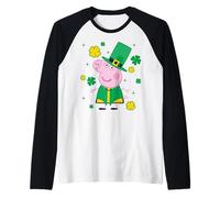 Peppa Pig St. Patrick's Day Shamrocks and Leprechaun Hat Raglan Baseball Tee