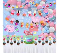 Peppa Pig-Themed Birthday Party Supplies - Fun Celebration Set - Includes Banner, Garland, Cake Topper, Cupcake Toppers - High-Quality, Vibrant & Easy to Assemble