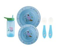 Peppa Pig Toddler Cutlery Set, Square Straw Sipper 420ml, Fork & Spoon, Plate Dinnerware Set, Non-Spill Flip Up Spout Character Set, BPA Free Toddler Cutlery (Full Blue Bundle)