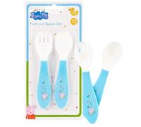 Peppa Pig Toddler Cutlery Set, Square Straw Sipper 420ml, Fork & Spoon, Plate Dinnerware Set, Non-Spill Flip Up Spout Character Set, BPA Free Toddler Cutlery (4 Blue Cutlery Set)