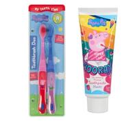 Peppa Pig Toothbrush (Duo) and Toothpaste Set. Two Peppa Pig Toothbrushes and Strawberry Flavoured Toothpaste for Ages 3-8 Years Old
