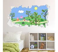 Peppa Pig Wall Sticker - Peppa and Family Park Scene Broken Wall Decal Kids Art (60cm Width x 35cm Height)