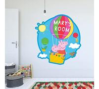 Peppa Pig Wall Sticker - Peppa and George Hot Air Balloon Personalised Name Wall Decal Kids Art (90cm Height x 85cm Width)