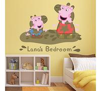 Peppa Pig Wall Sticker - Peppa and George Muddy Puddle Personalised Name Wall Decal Kids Art (90cm Width x 70cm Height)