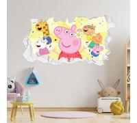 Peppa Pig Wall Sticker - Peppa Pig and Friends Party Broken Wall Decal Kids Art (60cm Width x 35cm Height)