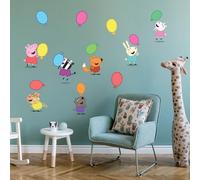 Peppa Pig Wall Sticker - Peppa Pig and Friends Playing with Balloons Set Wall Decal Kids Art (90cm Width x 45cm Height)