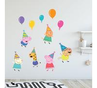 Peppa Pig Wall Sticker - Peppa Pig and Friends with Party Hats Set Wall Decal Kids Art (60cm Width x 30cm Height)