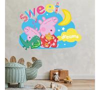 Peppa Pig Wall Sticker - Peppa Pig and George Sweet Dreams Cloud Wall Decal Kids Art (120cm Width x 90cm Height)