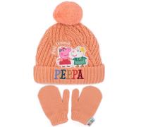 Peppa Pig Hat and Mittens Set Kids | Children Toddlers Girls Peach Peppa Suzy Sheep Winter Double Lined Beanie Gloves | One Size Hat