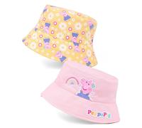 Peppa Pig Girls Bucket Hat | Pink & Yellow Reversible Sun Hat for Kids | All Over Character Print Double-Sided Summer Headwear | Cartoon Beach Sun Cap Gift for Children & Toddlers
