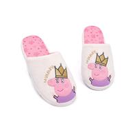Peppa Pig Slippers For Women | Ladies Queen Mummy House Shoes Gift For Her | White Pink Gold Glitter Foam Slip On 3-4 UK