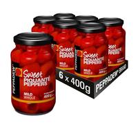 PEPPADEW Peppers, Sweet Whole Piquanté Peppers, Vegan, Gluten Free, Mild Spice, Ideal for Tapas, Bar Snacks and Nibbles, Pack of 6 Jars x Jar 400 g