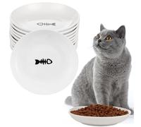 Peppapet 10 Pcs Cat Bowls, Wide & Shallow Cat Plates for Whiskey Fatigue Relief, 15cm/6’' Ceramic Cat Feeding Dishes Cute Fish Bone Design, Wet & Dry Food Feeding Bowls for Kittens, Cats, Puppies