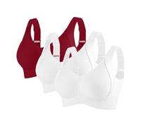 Pepper Bras, Women's Wireless Bra Full Coverage Seamless Comfort Soft Non Padded T Shirt Bra Supportive Everyday Bralette with Adjustable Straps Red+2 White XL