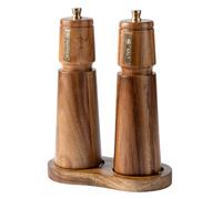 Pepper grinder,salt and pepper shakers,pepper mill,7.4 Inch Manual Pepper Mill Wooden Salt Grinder with Ceramic Grinding Cores Adjustable Coarseness for Kitchen(2pcs+base)