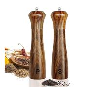 Pepper Grinder Set,Haomacro 8Inch Updated Manual Wooden Pepper Shaker Set,Oak Wood Salt Mill Pepper Grinder Set Refillable with Adjustable Ceramic Rotor 2Pcs