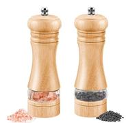 Pepper Grinder Wooden Salt and Pepper Grinder Set,Adjustable Coarseness Salt Shakers,Refillable 6 INCH Pepper Mill with Transparent Acrylic Window for Spice,2PCS Portable Seasoning Shakers