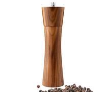 Pepper Mill - Refillable Salt Mill for the Kitchen | Wooden Mills with Adjustable Ceramic Grinding Mechanism, Vintage Grinding Bottle Made of Solid Wood, 21 cm, Natural Wood, Pack of 1