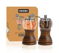 Pepper Mills Salt and Pepper Grinder Set Classical Wooden Roast Black Manual Pepper Grinder, Ceramic Grinder Core, Manual Mill for Salt Pepper Spices Mills with Adjustable Coarseness (Black-2pcs-5in)