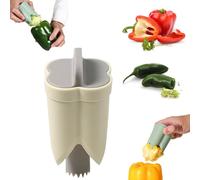 Pepper Seed Corer Remover, 2 in 1 Bell Pepper Cutter Pepper Porer Seed Remover Tool, Pepper Deseeder Bell Pepper Corer Tool Pepper Cutter for Vegetables Kitchen Gadget (Beige)