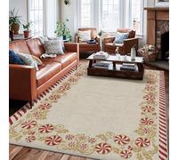 Peppermint Area Rug, Christmas Festive Candy Cane Holly Christmas Red Low Pile Home Floor Rectangle Print Carpet Rugs for Living Room Bedroom Classroom Apartment Decor 6' X 9'