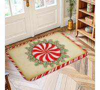 Peppermint Area Rug, Christmas Festive Holly Swirls Christmas Red Low Pile Foam Indoor Doormat Accents Rug Non Shedding Entryway Bathroom Laundry Room Decor 2' X 3'