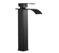 Peppermint Basin Taps Mixer Tall Black Bathroom Sink Mixer Tap Waterfall Countertop High Square Cloakroom Faucet Monobloc Stainless Steel with G1/2’’ Hoses Mono 1 Hole