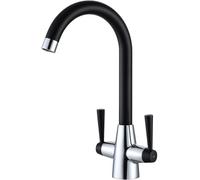 Peppermint Black and Chrome Kitchen Taps Mixer Dual Lever 360° Swivel Spout