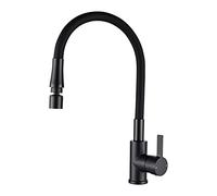 Peppermint Black Flexible Kitchen Tap Silicone Hose Single Lever Long Reach | Dual Function Aerator, Pull Out Kitchen Sink Mixer Tap Moveable, 304 Stainless Steel, Modern Monobloc Faucet 360° Swivel