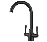 Peppermint Black Kitchen Taps Mixer Dual Lever Matt Black Kitchen Mixer Tap 1 Hole Monobloc Sink Mixers Taps 360° Swivel Spout Stainless Steel Faucets