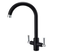 Peppermint Black Kitchen Taps Mixer with Chrome Dual Lever Modern Monobloc Matt Black and Silver Kitchen Mixer Taps 1 Hole Stainless Steel Ink Mixers Tap